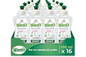 Winni's - Additivo Brillantante Lavastoviglie Ipoallergenico, con Aceto Naturale Biologico, Contro Residui e Macchie, con Materie Prime di Origine Vegetale, 250 ml x 16 Confezioni
