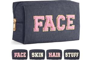 Makeup Bag, MAGEFY Chenille Letter Makeup Bag Corduroy Cosmetic Bag with Slip-in Pockets Small Makeup Bag for Handbag, Birthday Gifts for Women
