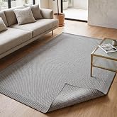 Sisal Plus Hasır Dokuma Halı | Kaymaz Tabanlı Mutfak Halısı|Leke Tutmaz Halı |Bord&uuml;rl&uuml; Modern Salon Halısı | Gri-Krem | 200 x