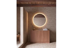 MICE COLLECTION Mice - Espejo Redondo de Pared con Iluminación LED luz cálida (3.000k), Retroiluminado - Espejos de Dormitorio, Maquillaje, Baño, Vestidor con Luz Led Ø 80 cm