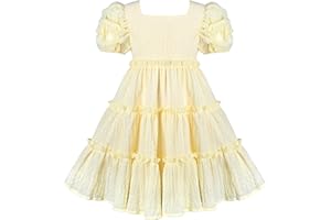 SUNNY FASHION Dziewczyny Wzburzyć Warstwa Kwadrat Luźny Ptyś Krótki rękaw Lato Księżniczka 4-8 lat