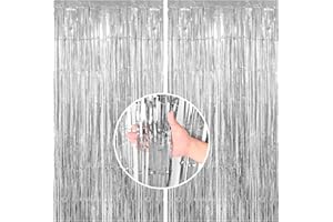 ‎BIAPIAN Lametta Vorhang Silber, 2 Stück Metallic Folie Fransen Lametta Vorhänge, Streamer Tinsel Curtain Photo Booth Backdrop für Geburtstag Babyparty Verlobungs Weihnachtsfeier Frozen Partydeko(1m x 2m)