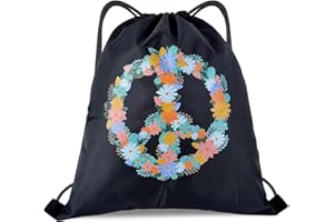 jiawaggag Turnbeutel Hippie Rucksack Flower Power Retro Schlagermove Accessoires für 60er 70er Jahre Herren Damen Mottoparty Fasching Karneval Orange