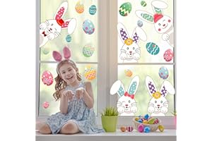 KAIRNE Adesivi per Finestre di Pasqua,Adesivi Coniglietto Pasquale,Pasqua Decorazioni Adesivo,Rimovibile PVC Stickers Pasquali per Finestra Negozi Vetrina Porta Feste da Parete Primavera Decorazione