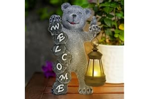 Cuteefun Oso Gris Solar Jardín Estatua Ornamento al Aire Libre, Figuras de Animales de Jardín con Luz Solar, Resistente a la Intemperie Durable para Yard Lawn, Regalos de Cumpleaños para Mujeres