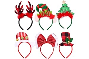 Ruisita 6 Pack Christmas Headbands Buffalo Plaid Reindeer Headbands Christmas Hats Elves Headbands for Holiday Decoration