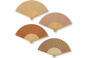 MIJOMA 4 Stück Set Handfächer aus Holz, Handfächer für Abkühlung im Sommer, am Strand, für Hochzeiten Fasching Pride (Naturfarben)
