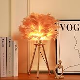 HOME ELEMENTS Feather,Metal Modern Feather Shade Table Lamp with Tripod Stand,LED Night Lamp for Bedroom Living Room Home Dec