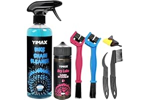 YIMAX Kit Pulizia e Lubrificante a Secco per Catene Bici: Spray Sgrassatore 500 ML + Lubrificante Secco 120 ML con Spazzole | Kit Manutenzione Completo Trasmissione per MTB, Bici Strada e Ibride
