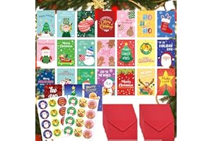 RAYONG 24 Sets Carte De Noel Avec Enveloppes, avec 24 Cartes Pliantes, 24 Enveloppes Rouge, 24 Autocollants de Sceau, Carte De Voeux Noel Lot, Christmas Cards Pack pour Fête, Cadeaux, Collègues, Famille