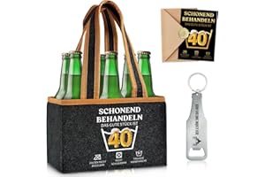 LEBORIA Funny Gift 40th Birthday Man, Men's Handbag Beer with Bottle Opener and Greeting Cards, Gentle Treat 40 Gift for Men Women, Beer Bottle Bag for 6 Bottles