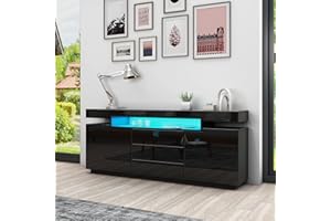 Senvoziii Schwarz Sideboard Schrank Matt Body & Hochglanz TV Lowboard LED Beleuchtung Kommode mit 2 Türen 3 Schubladen 160cm für Wohnzimmer Esszimmer