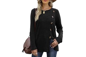Aokosor Womens Long Sleeve Tops Ladies Lightweight Jumpers Button Front Slit Tunic