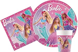 Ciao - Party Tableware Party Set Barbie Fantasy for 24 People (88 Pieces: 24 Paper Plates Diameter 23 cm, 24 Cups 200 ml, 40 Napkins 33 x 33 cm)