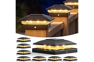 VOLISUN Solar Post Lights 8 Pack, 2 Lighting Modes Solar Post Cap Lights Outdoor, IP64 Waterproof, Fence Post Lights Solar Powered for 5×5 4×4 3.5×3.5 inch Wood/Vinyl Garden Posts Deck Patio(Black)