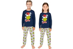 United Labels Grinch Schlafanzug für Mädchen und Jungen, Blau Grau, Pyjama Kinder lang, Schlafanzug Winter Weihnachten