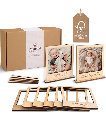 Cadre Photo Première Année Bébé PEUTIER - Bois 43x30.5cm Pour 12 Photos Mensuelles