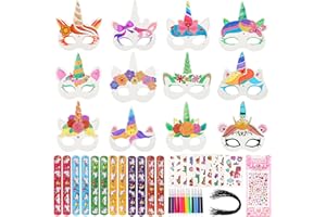 kayqbonke 36 Stück Einhornmasken Kinder Bastelset, Masken zum Bemalen Kinder, 36 Leere Einhorn Bastelset, Tiermasken zum Bemalen für Halloween Weihnachten Geburtstag Bühnenaufführungen Thema Party