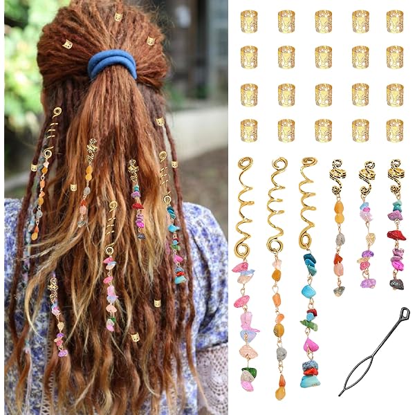 NJCXOLA Gold-Haarschmuck Set – 110 Teile Für Zöpfe, Dreadlocks & Flechten, Verstellbare Ringe & Spiralen