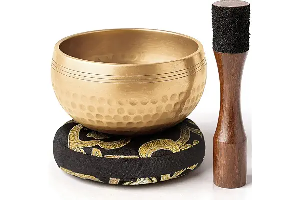 Silent Mind Cuenco Tibetano 9 cm Hecho a Mano con Mazo y Cojín - Sonido puro para meditación y relajación, artesanía de Nepal, ideal para regalo