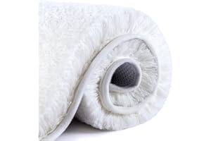 VANZAVANZU Non Slip Bath Mat Thickened Bath Rug for Bathroom Absorbent Ultra Soft Bathroom Mat Rug Fluffy Microfiber Bedside Rug Carpet Floor Mat, Quick-drying, Machine Washable - 60 x 90cm (White)
