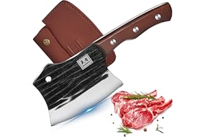 ENOKING Couteau de Chef, Couperet lourd, Couteau Cuisine avec manche en bois, Couteau de Boucher forgé à la main, Feuille de Boucher pour la cuisine, le camping, le barbecue en plein air