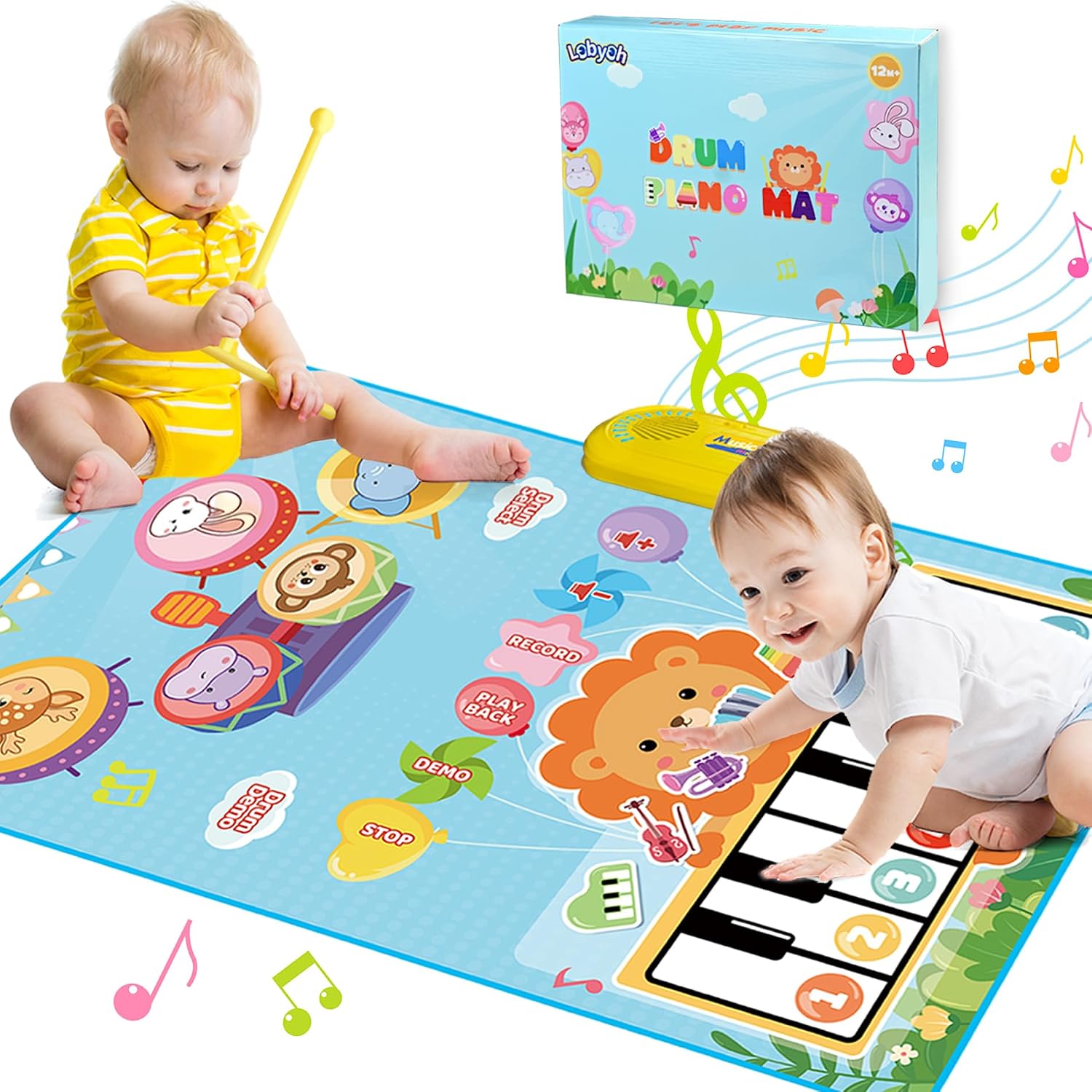 Lobyoh Juguetes para Bebés 1 Año, 2 en 1 Alfombra Musical Juguete de Tambor para Pequeños, Regalos Educativos para Niños Niñas 1 2 3 4 5 Años