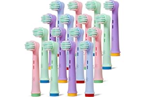 Brossette Compatible Oral B Enfant | OralVista Pack de 16 Têtes de Brosse à Dents Électriques Colorées pour Enfants | Doux pour les Gencives Sensibles | Design Amusant | Facile à Installer et Durable