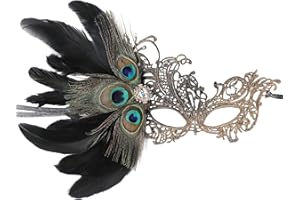 ETOFETE Lace Feather Masquerade Mask for Women - Elegant Ladies Half Face Eye Mask for Halloween Masquerade Ball Prom Party Costume