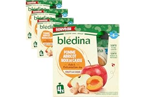 Blédina - Gourde de Purées de Fruits et Noix de Cajou - 16 gourdes Pomme Abricot Noix de Cajou - Pour bébé dès 6 Mois - Lot de 16 gourdes de 85g