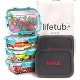 lifetub+ - Set of 4X Large Reusable High Borosilicate Glass Containers - Leak-Proof Covers, Silicone ReHeat Lids - Perfect Me