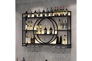 RMEET Porte - Bouteille Mural Industriel, Cadre en Fer de 3 Couches, présentoir à vin pour la décoration de la Maison, Bar, Restaurant et Cuisine, Noir,120 * 15 * 80cm