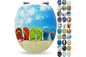 Sanfino® Premio Sedile WC ammortizzato - Copriwater Universale di alta qualità in legno, tanti motivi colorati, seduta comoda, facile da montare con istruzioni di montaggio incluse - "Flip-Flop"