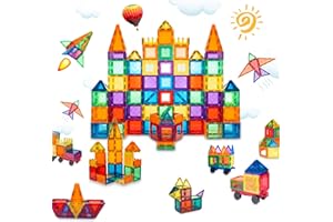 MagHub 65 Piece Set Kids Magnet Toy Magnetic Tiles Shape, Clear 3D Building Blocks Set, Magnetic Stacking , Construction Preschool Learning Educational Toy for Children Boys Girls