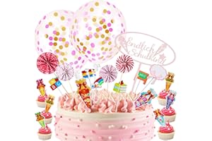 LLNRC Einschulung Tortendeko,Endlich Schulkind Schulanfang ,Kuchendeko Mit ABC 123 Zuckertüte Konfetti Ballon Deko Tortenaufsätze Torten Cupcake Muffin Topper für Junge Mädchen Party Deko,Rosa