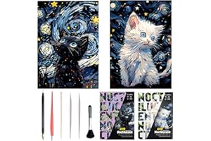 Georgie Porgy Zestaw obrazków do zdrapywania dla dzieci i dorosłych, Magic Rainbow A3, papier do zdrapywania na Boże Narodzenie, urodziny, z zestawem narzędzi do zdrapywania (świecące w nocy koty)