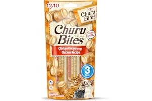 INABA Churu Bites - Przysmak dla kota w kęsach z kurczakiem, powłoka z kurczaka - Puszysty i kremowy - 3 probówki x 10 g