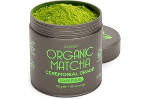SuperSelf Organic Matcha Powder - Ceremonial Grade & 100% Pure - Smooth Taste & Vibrant Green - Macha for Straight Tea, Lattes, Baking - Certified Organic - Japanese Stone Ground Method - 50g Gift Tin