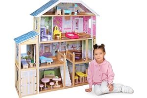 Infantastic® Wooden Doll's House - XXXL, 4 Play Levels, Play Set with Furniture and Accessories, for 30 cm Dolls - Doll Villa, Dollhouse, Dollhouse, Children's Toy for Girls and Boys