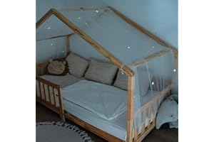 lilimaus Hausbett Himmel mit leuchtenden Sternen - Betthimmel Hausbett Deko - Geschenk Mädchen & Jungen - Himmelbett Vorhänge für 90x200 & 120x200 Kinderbetten - Leuchtsterne Kinderzimmer Deko