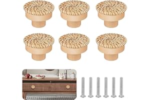 FAINCA 6 Stück Rattan Möbelknöpfe Schrankgriffe, Schubladenknöpfe Boho Deko, Natur Holz Schrankknöpfe, Dauerhaft Kommodenknöpfe mit Schrauben, für Küchenschränke Schubladen (40 x 30 mm)