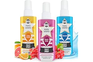SOL 3pk x 60ml Pooper Swooper Toilet Spray Citrus, Fruity & Ocean Scent 1,000+ Sprays per Pack, Poop Air Freshener Refresher for Public Bathroom, Home, Travel-Friendly Cleaning Solution for Poo Odours