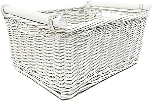 Topfurnishing Kitchen Log Wicker Storage Basket With Handles Xmas Empty Hamper Basket[White,Large] 45 x 35 x 20 cm