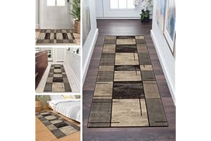 QQrunner Teppich Läufer Flur rutschfest 80x350cm Küchenteppich Vintage Braun Waschbar Meterware Schlafzimmer Korridor Teppichläufer Lang, Länge Anpassbare, 60/70/ 80/90/ 100/110/ 120cm Breit