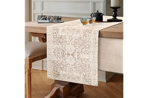 CHICAMY 40x140 cm Tischläufer Beige Mandala Boho Tischläufer Leinen Modern Abwaschbar Tischdecke Geometrisch Elegant Tischdekoration für Party Abendessen Esszimmer Urlaub Küche Bankett Restauran