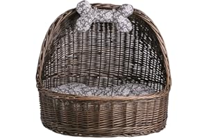e-wicker24 Alles aus Weide Corbeille,Niche, Panier Ovale en Osier Brun-Gris avec Joli Cousin Gris imprimé Petites Fleurs Blancs et Une os décoratif