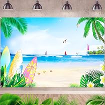 Sfondo Per Compleanno A Tema Oceano 150x100cm, Isola Tropicale E Barche A Vela, Per Feste Interne Ed Esterne