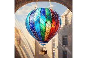 DORALER Hot Air Balloon Decoration,Garden Gifts For Men Women,Flat Acrylic Balloon Garden, Sun Catcher Flame Effect Garden Ornaments Outdoor,Hanging Balloon for Window Decorations (colorful)
