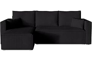 BROMARKT Ecksofa mit Schlaffunktion Sofa mit Bettkasten Eckcouch für Wohnzimmer Cordstoff Couch Wohnlandschaft Schlafsofa 230x145x74 cm L Form Dreisitzer TOP L Schwarz