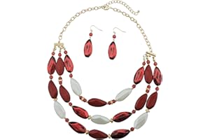 Bocar 3 Layer Beads Statement Necklace Earring for Women Jewelry Set (NK-10077)